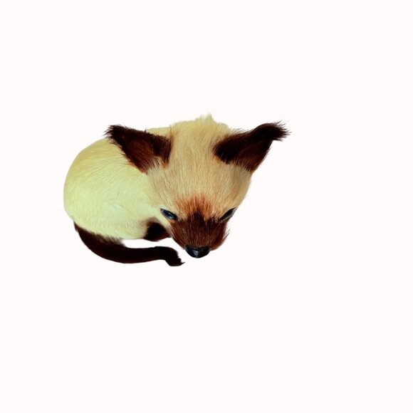 Realistic Siamese Cat Figurine Faux Fur Home Decor Collectible Blue Eyes - Picture 8 of 13